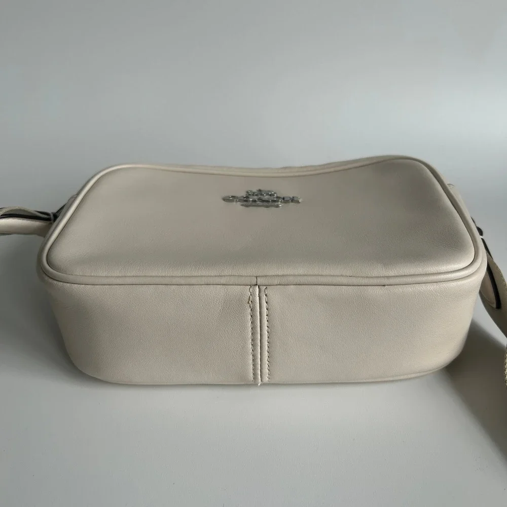Coach Mini Jamie Chalk White Pebbled Leather Camera Bag Excellent